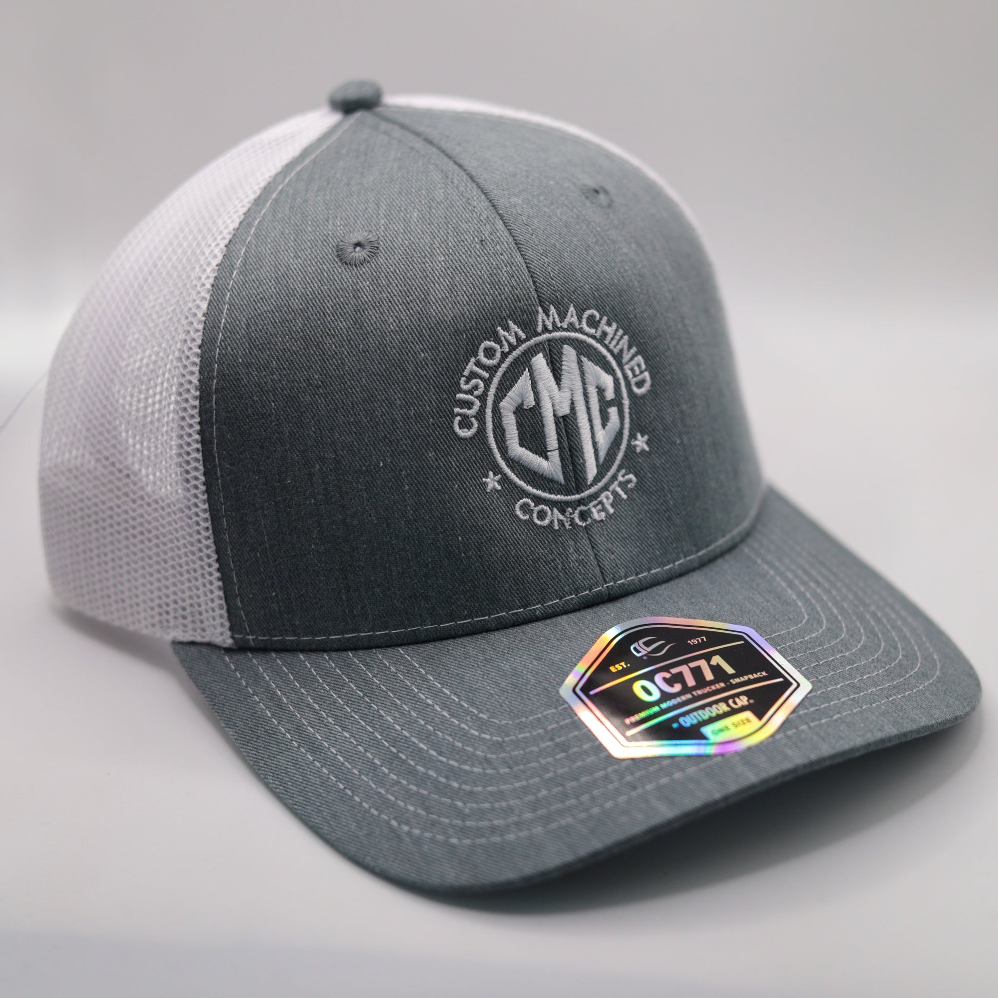 CMC Stealth Grey Trucker Hat – White Mesh | Custom Machined Concepts - Custom Machined Concepts